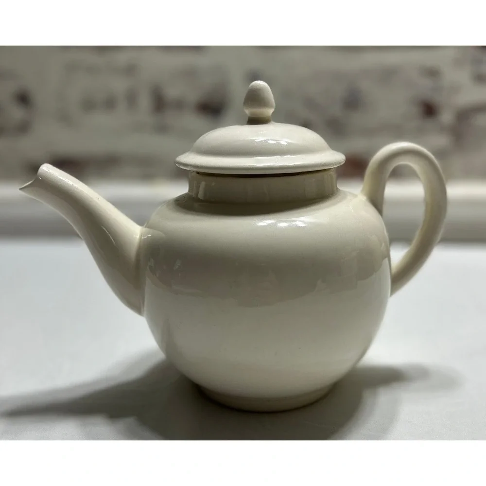 Vintage Floral Ceramic Teapot Cream with Blue and Orange Pansies 6 inch